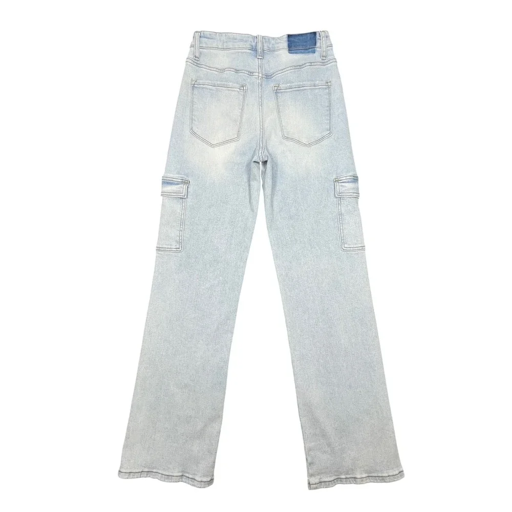 Vervet Light Wash High Rise Cargo Straight Leg Jeans Women 26